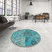 Round Machine Washable Contemporary Teal Green Rug in a Office, wshcon940
