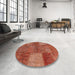 Round Contemporary Orange Patchwork Rug in a Office, con941