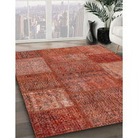 Contemporary Orange Patchwork Rug, con941