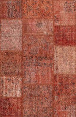 Contemporary Orange Patchwork Rug, con941