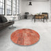 Round Machine Washable Contemporary Fire Red Rug in a Office, wshcon942