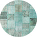 Sideview of Contemporary Tiffany Blue Patchwork Rug, con944