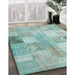 Contemporary Tiffany Blue Patchwork Rug in Family Room, con944