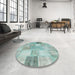 Round Contemporary Tiffany Blue Patchwork Rug in a Office, con944