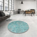 Round Machine Washable Contemporary Seafoam Green Rug in a Office, wshcon945