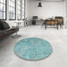 Round Contemporary Seafoam Green Patchwork Rug in a Office, con945