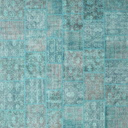 Square Contemporary Seafoam Green Patchwork Rug, con945
