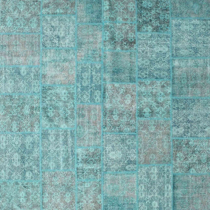 Square Contemporary Seafoam Green Patchwork Rug, con945