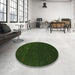 Round Contemporary Dark Forest Green Modern Rug in a Office, con946