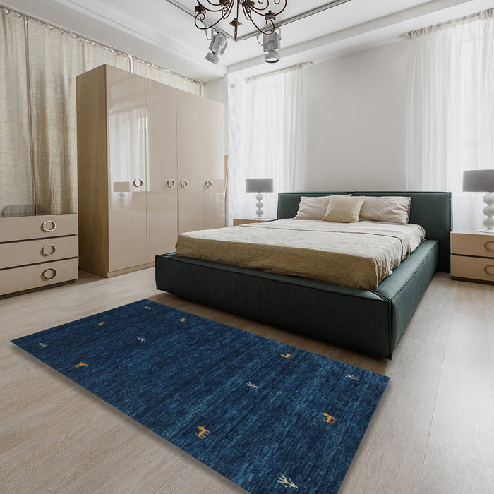 Contemporary Deep-Sea Blue Modern Rug in a Bedroom, con948