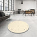 Round Machine Washable Contemporary Navajo White Rug in a Office, wshcon954
