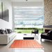 Square Contemporary Orange Red Modern Rug in a Living Room, con956