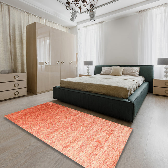 Contemporary Orange Red Modern Rug in a Bedroom, con956
