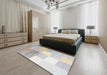 Contemporary Dark White Beige Modern Rug in a Bedroom, con957