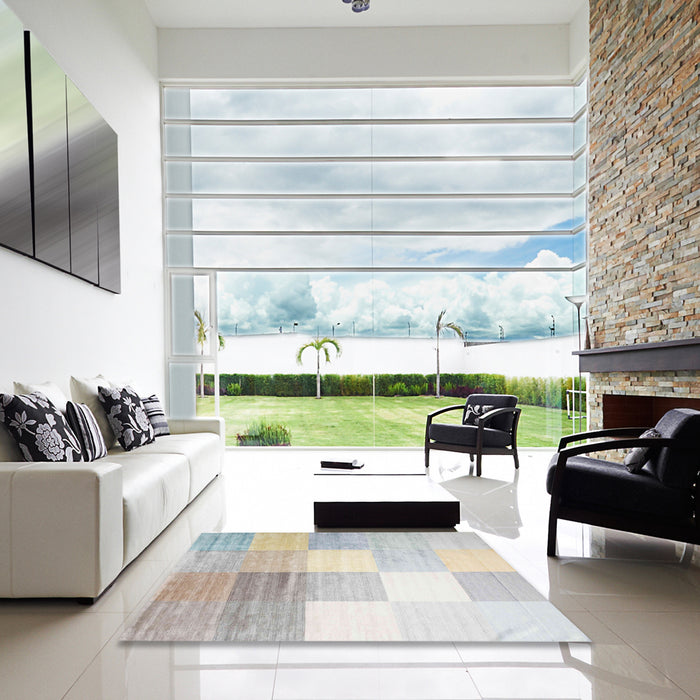 Square Machine Washable Contemporary Dark White Beige Rug in a Living Room, wshcon957