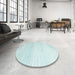Round Machine Washable Contemporary Jeans Blue Rug in a Office, wshcon961