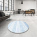 Round Contemporary Water Blue Modern Rug in a Office, con962