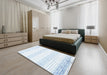 Contemporary Water Blue Modern Rug in a Bedroom, con962