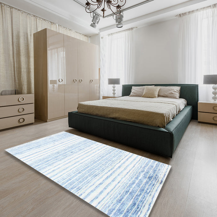 Contemporary Water Blue Modern Rug in a Bedroom, con962