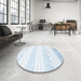 Round Machine Washable Contemporary Water Blue Rug in a Office, wshcon962