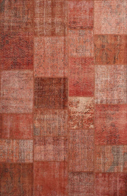 Contemporary Red Patchwork Rug, con965