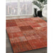 Contemporary Red Patchwork Rug in Family Room, con965