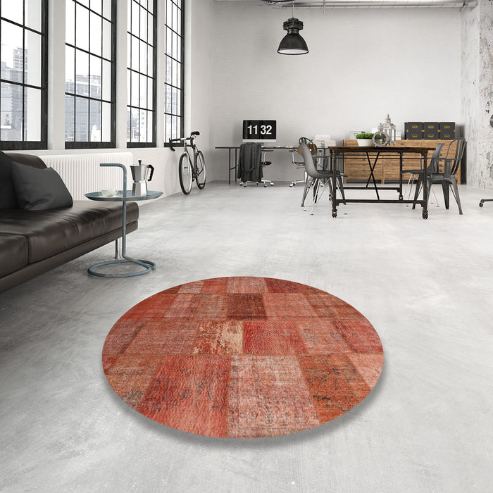 Round Contemporary Red Patchwork Rug in a Office, con965