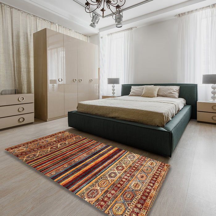 Contemporary Saffron Red Modern Rug in a Bedroom, con966