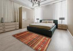 Contemporary Bronze Brown Oriental Rug in a Bedroom, con969