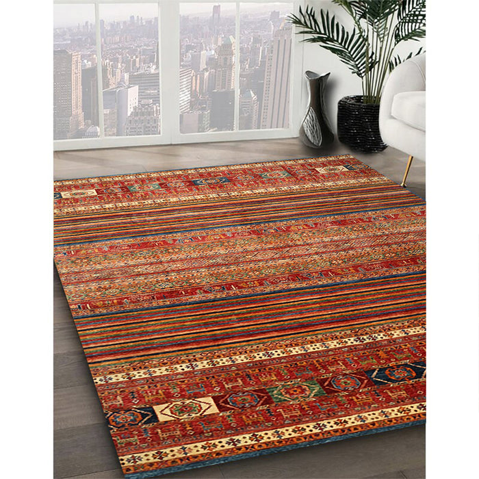Contemporary Bronze Brown Oriental Rug in Family Room, con969