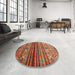 Round Machine Washable Contemporary Peru Brown Rug in a Office, wshcon970