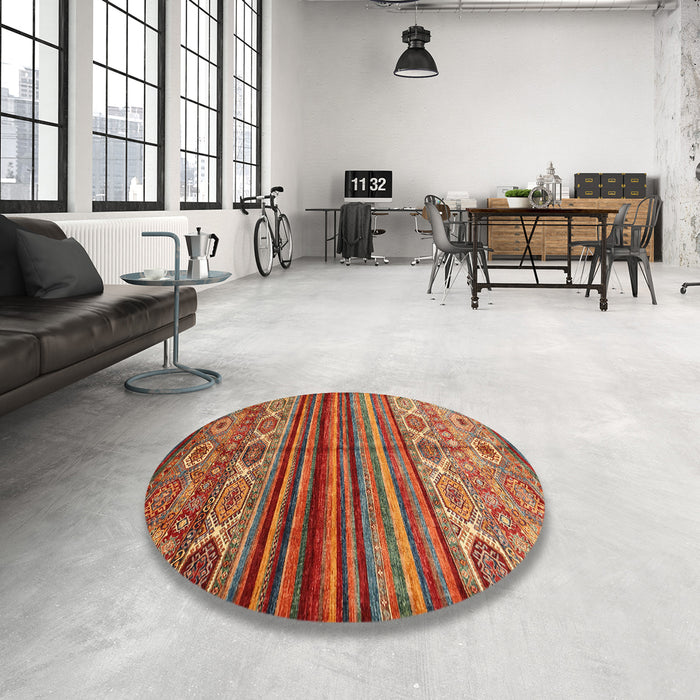 Round Contemporary Brown Oriental Rug in a Office, con970
