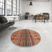 Round Contemporary Orange Brown Modern Rug in a Office, con972