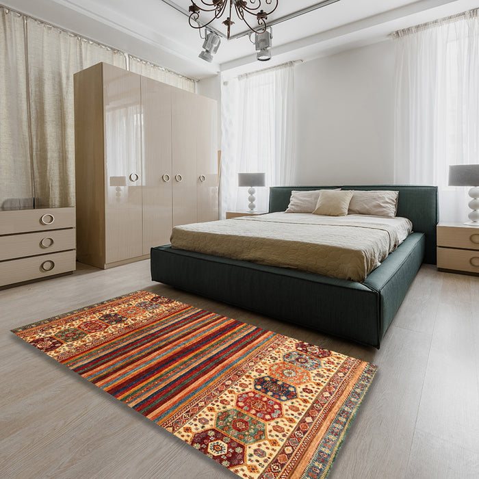 Contemporary Brown Modern Rug in a Bedroom, con973
