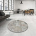 Round Contemporary Granite Gray Patchwork Rug in a Office, con974