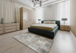 Contemporary Granite Gray Patchwork Rug in a Bedroom, con974