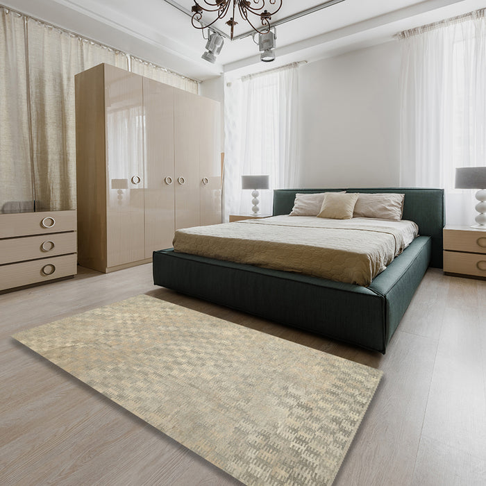 Contemporary Camel Brown Modern Rug in a Bedroom, con975