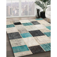 Contemporary Desert Sand Beige Patchwork Rug, con976