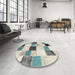 Round Contemporary Desert Sand Beige Patchwork Rug in a Office, con976