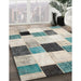 Contemporary Desert Sand Beige Patchwork Rug in Family Room, con976