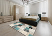 Contemporary Desert Sand Beige Patchwork Rug in a Bedroom, con976