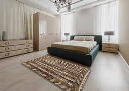 Contemporary Camel Brown Modern Rug in a Bedroom, con979