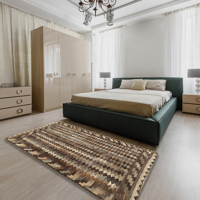 Contemporary Camel Brown Modern Rug in a Bedroom, con979