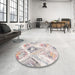 Round Machine Washable Contemporary Dark White Beige Rug in a Office, wshcon980