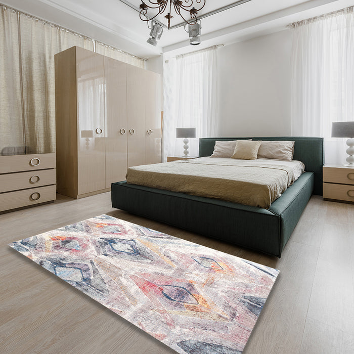 Contemporary Rosy Brown Pink Modern Rug in a Bedroom, con981