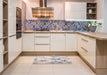 Contemporary Dark White Beige Modern Rug in a Kitchen, con982