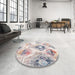 Round Contemporary Dark White Beige Modern Rug in a Office, con982