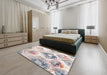 Contemporary Dark White Beige Modern Rug in a Bedroom, con982