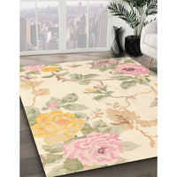 Contemporary Golden Blonde Gold Floral Rug, con984