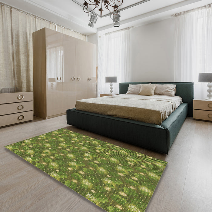 Round Machine Washable Transitional Pistachio Green Rug in a Office, wshpat1brn